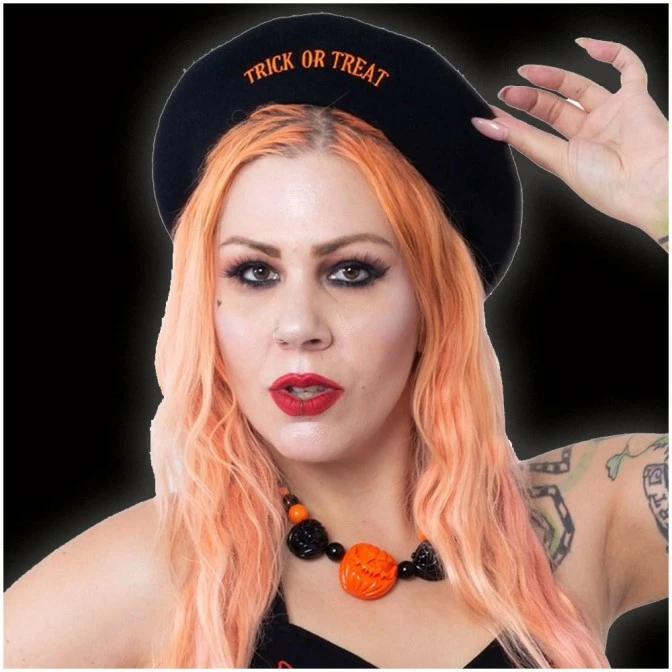 Kreepsville 666 Trick Or Treat Pumpkin Black Beret *SALE* - Image 2