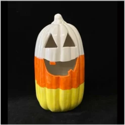 Large Ceramic Pumpkin EXCLUSIVE Happy Candy Corn Design Black Star Ceramics