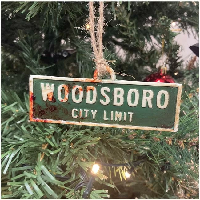 Burkbench Designs Christmas Tree Ornament Bloody Woodsboro City Limit Sign